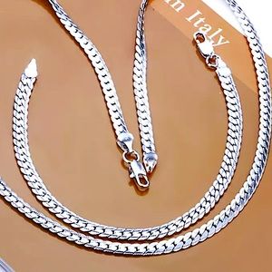 Sterling Silver Herringbone Necklace Bracelet Set